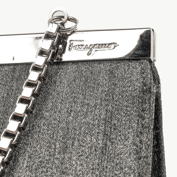 Salvatore Ferragamo Grey Flannel Gancini-Clasp Evening Bag - Picture 9 of 12